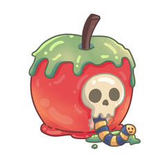 Adorable Poisoned Apple with Worm – Halloween PNG Art