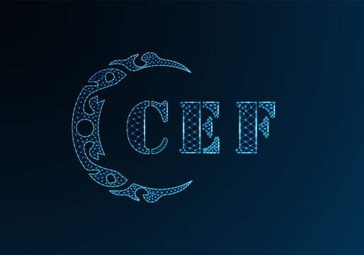 Low poly letter logo CEF design. CEF letter logo low poly vector design on blue color gradient background. CEF logo low poly design