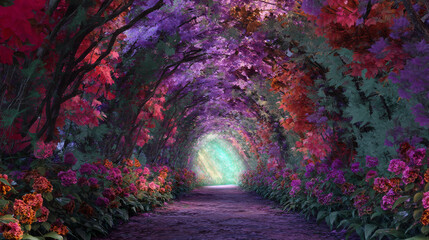 Obraz premium Magical flower tunnel with colorful leaves