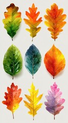 Fototapeta premium Colorful variety of autumn leaves on a neutral background showcasing natural beauty and seasonal change
