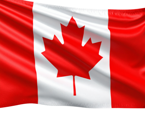 Realistic Canadian Flag Waving in the Wind, Isolated on White Background - Powered by Adobe