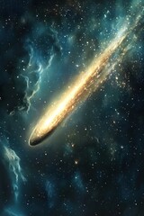 Celestial firetrail, A radiant comet streaking through cosmic clouds
