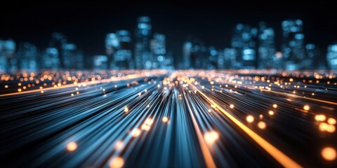 Obraz premium Abstract Digital Cityscape with Glowing Data Streams: Futuristic Technology Concept