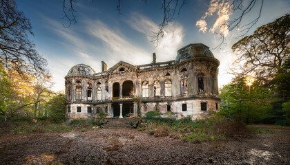 Fototapeta premium echoes of the past the deteriorating elegance of the mansion evokes a sense of lost grandeur and a haunting history