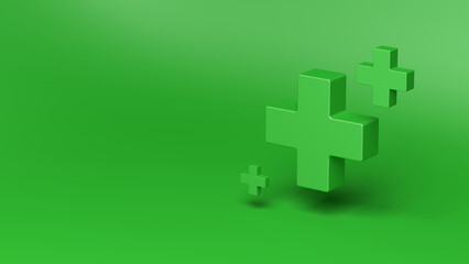 Obraz premium Green crosses on green background. 3d illustration.