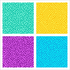 Vibrant colors seamless Turing pattern set. Hand drawn vector illustration