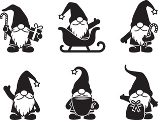 Naklejka premium Whimsical Christmas gnome silhouettes perfect for holiday designs and crafts
