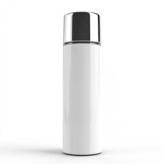Sleek white cylindrical container with reflective metallic cap on white