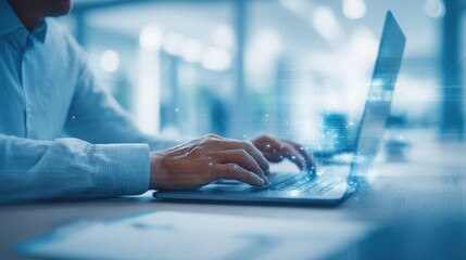 Business Professional Typing on Laptop in Modern Office: Technology, Productivity, and Connectivity