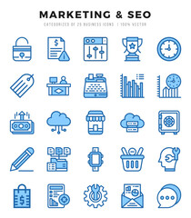 Marketing & SEO elements. Two Color web icon set. Simple vector illustration.