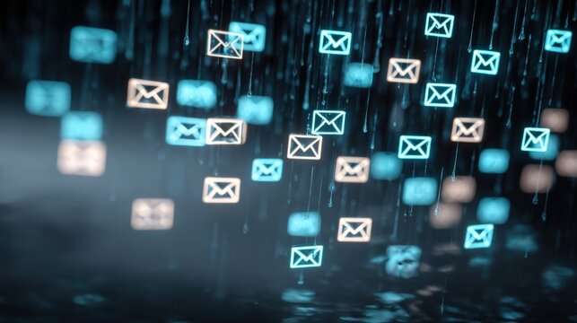 Digital Communication: Abstract Email Icons with Glowing Trails for Modern Connection and Correspondence