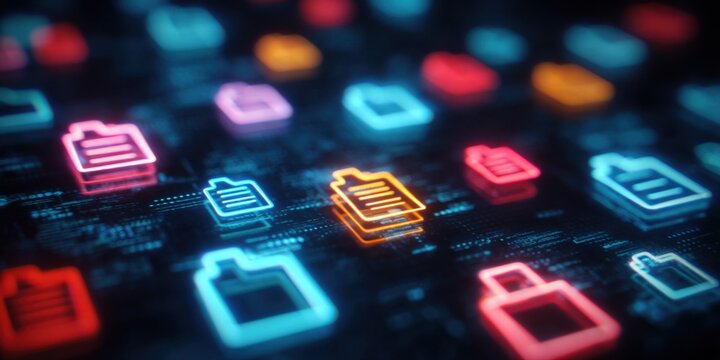 Digital Documents: Abstract Rendering of Glowing File Icons for Data Management and Cloud Computing Solutions
