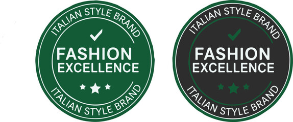 Fashion Excellence Italian Style Brand labels in green and gray on white background