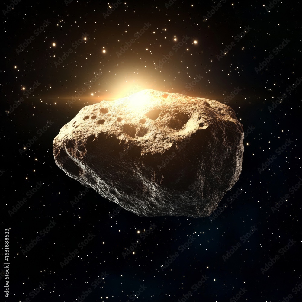 Canvas Prints isolated dusty asteroid floating in deep space under a bright star, surrounded by cosmic dust