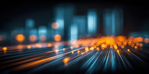 Abstract Futuristic Cityscape with Glowing Light Trails, Modern Urban Technology and Digital Connectivity