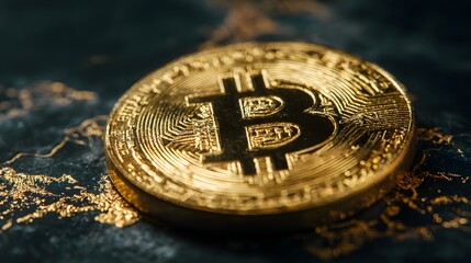 Digital currency shines on a marble surface, embodying modern finance and technology.