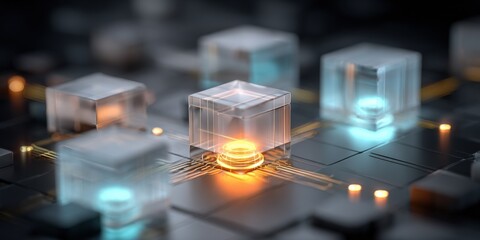 Abstract Technology Network: Interconnected Cubes with Glowing Nodes for Futuristic Concepts and Data Visualization