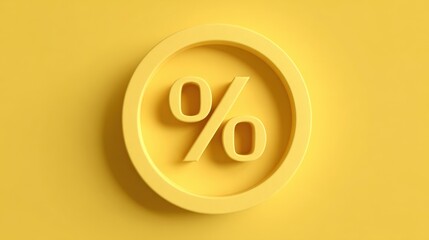 Monochromatic Yellow Percentage Sign Icon Graphic Rendered in 3D, Financial, Discount, or Interest Concept