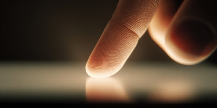 Finger Touching a Screen or Surface with Dramatic Lighting, Concept of Technology and Connection