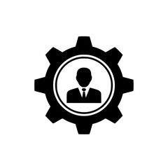 Silhouette of person in gear graphic art minimalist black and white vector icon