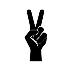 Obraz premium A black hand showing the peace sign isolated on transparent background, a vector illustration of a victory gesture with two fingers