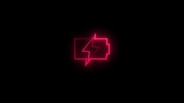 Bright neon electric battery icon power baton icon . Neon Charging icon, power icon and battery charging black background4k video .