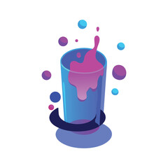 Obraz premium Vector art of abstract illustration of a glass with pink liquid splashing and colorful bubbles