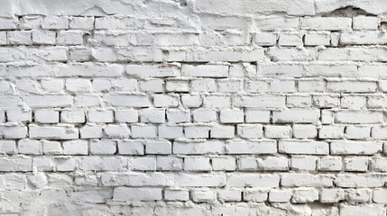 Fototapeta premium Textured white brick wall with rough thick mortar and varying brick sizes and shapes