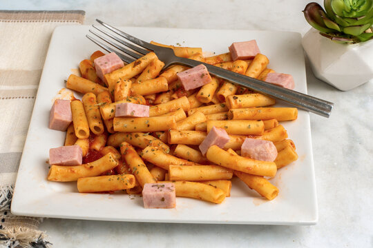 ziti  top with  herbs and spam