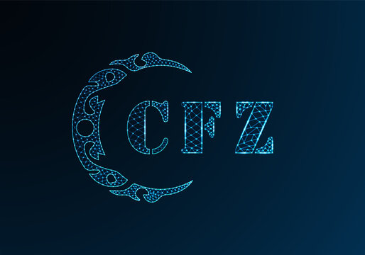 Low poly letter logo CFZ design. CFZ letter logo low poly vector design on blue color gradient background. CFZ logo low poly design