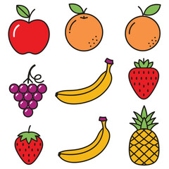 Hand-drawn Fruits, Doodle Food Set