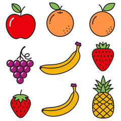 Hand-drawn Fruits, Doodle Food Set