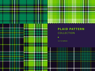 Plaid patterns in shades of green. High quality precise seamless patterns set