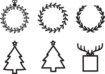Festive Christmas wreath and tree elements for holiday designs