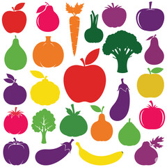 Fruit and Vegetable Silhouettes, Colorful Food 