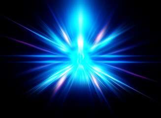 A vibrant, abstract image featuring a central glowing orb encircled by radiating streaks of light...