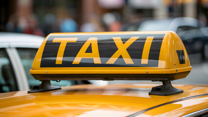Iconic yellow taxi sign shines brightly, ready for urban adventures and city exploration