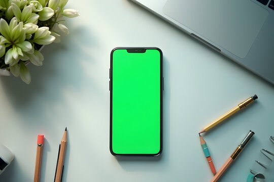 Using Smartphone with Green Screen on Office Desk