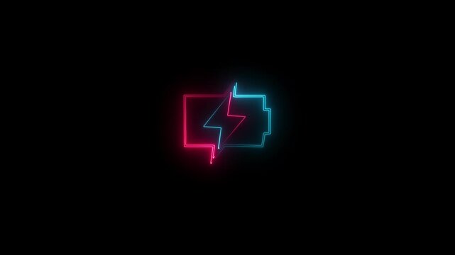 Bright neon electric battery icon power baton icon . Neon Charging icon, power icon and battery charging black background4k video .