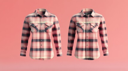 Matching flannel shirts on a pink backdrop, a cozy and vibrant fashion statement