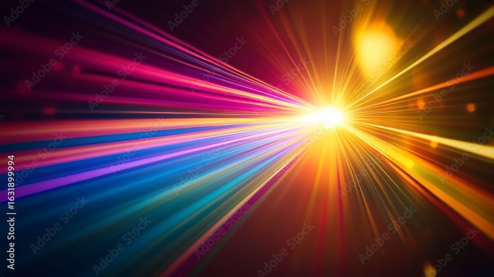 Wall mural abstract colorful light rays converging to bright center.