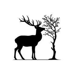 Silhouetted Deer with Mountain Landscape Vector