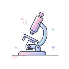 Minimal vector icon of a microscope, clean outline, scientific equipment style, pastel color palette, white background