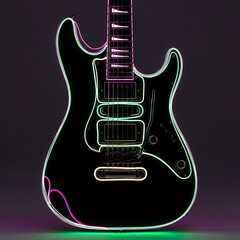 Electric guitar with vibrant neon accents.