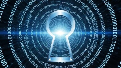 Digital Keyhole: Binary Code Vortex, Data Stream Tunnel, Cyber Security Abstract - Powered by Adobe