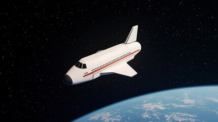 Fototapeta premium Luxury space cruise ship orbits Earth, showcasing advanced technology and sleek design against backdrop of stars and planet surface. scene evokes sense of wonder and exploration