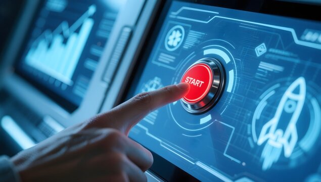 Start button technology innovation launch startup business interface panel - Powered by Adobe
