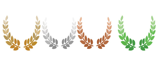 Set of colored laurel wreaths, gold silver bronze copper green award symbols, achievement and ranking badges, certificate and trophy decoration, royalty free vector clipart illustration © HARRY
