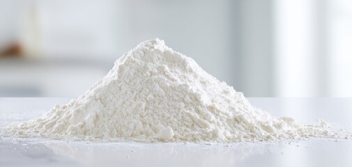 The mound of flour ready for baking delicious homemade recipes.