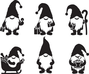 Charming gnome collection with gifts, sleigh, and warm drink